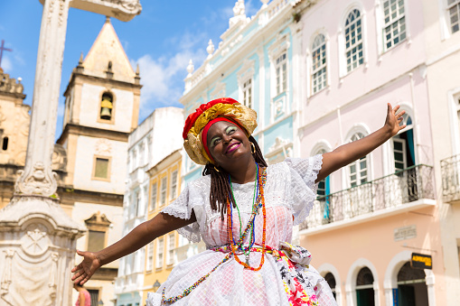 Brazilian woman of African descent wearing traditional clothes from the state of Bahia, Brazil