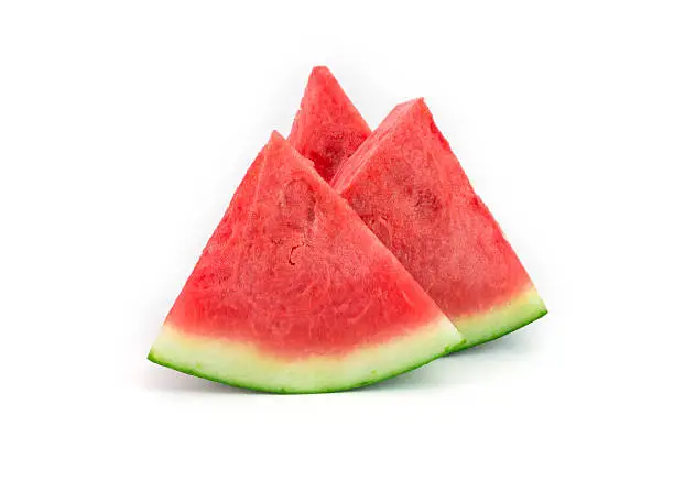 Photo of fresh seedless watermelon isolated on white