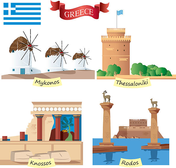 Greece Symbols Vector Greece Symbols crete cartoon stock illustrations