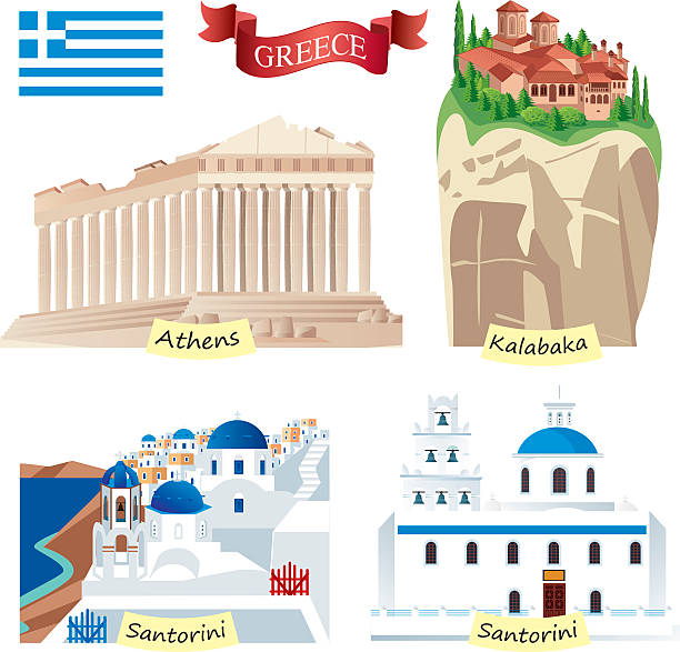 Greece Symbols Vector Greece Symbols crete cartoon stock illustrations
