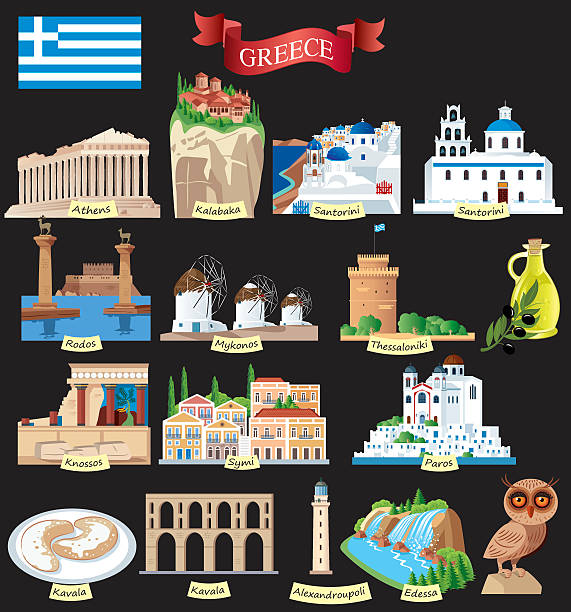 Greece Symbols Vector Greece Symbols crete cartoon stock illustrations