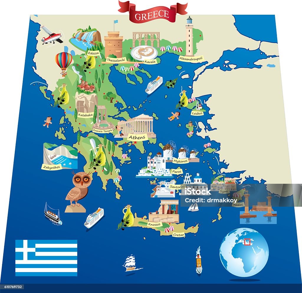 Greece Cartoon Map Stockvectorkunst en meer beelden van Griekenland