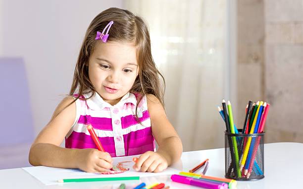 istock Little Girl Drawing Pictures 610770238