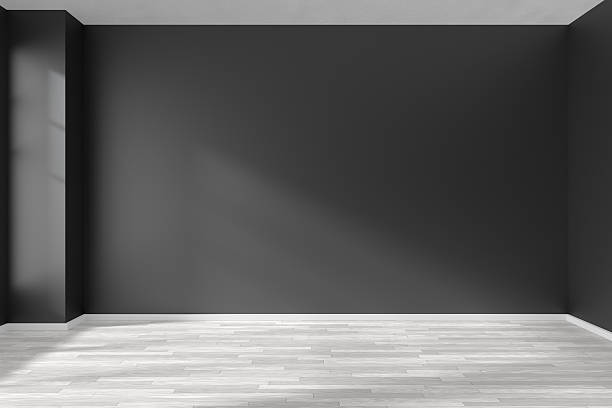 istock Empty room with white parquet floor and black walls 610772930