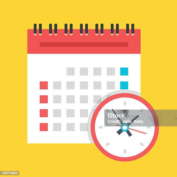 Vector Calendar And Clock Icon Us Version Flat Design Illustration Stock Illustration - Download Image Now