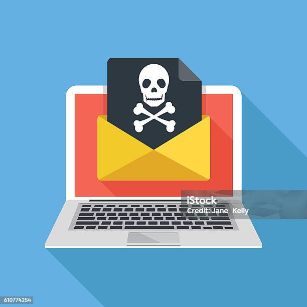 Laptop Envelope Document Skull Icon Virus Malware Email Fraud Stock Illustration - Download Image Now