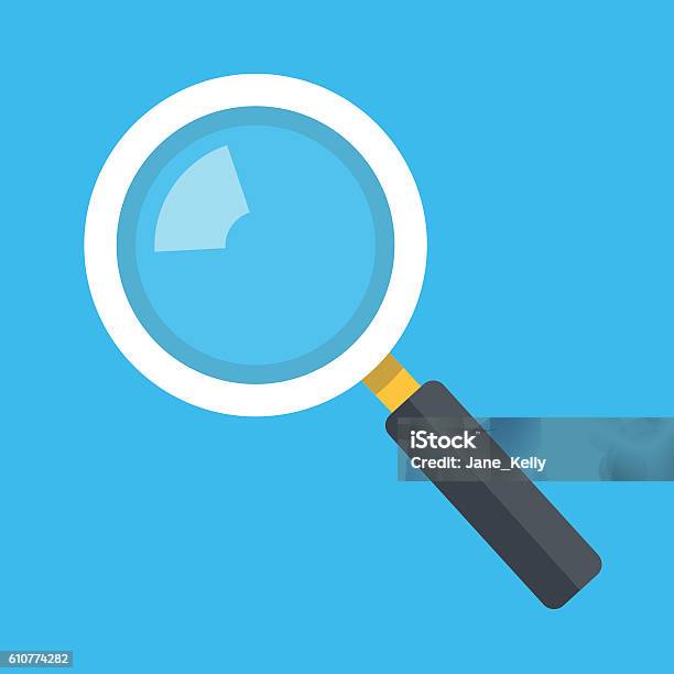 Vector Magnifying Glass Icon Isolated On Blue Background Stock Illustration - Download Image Now