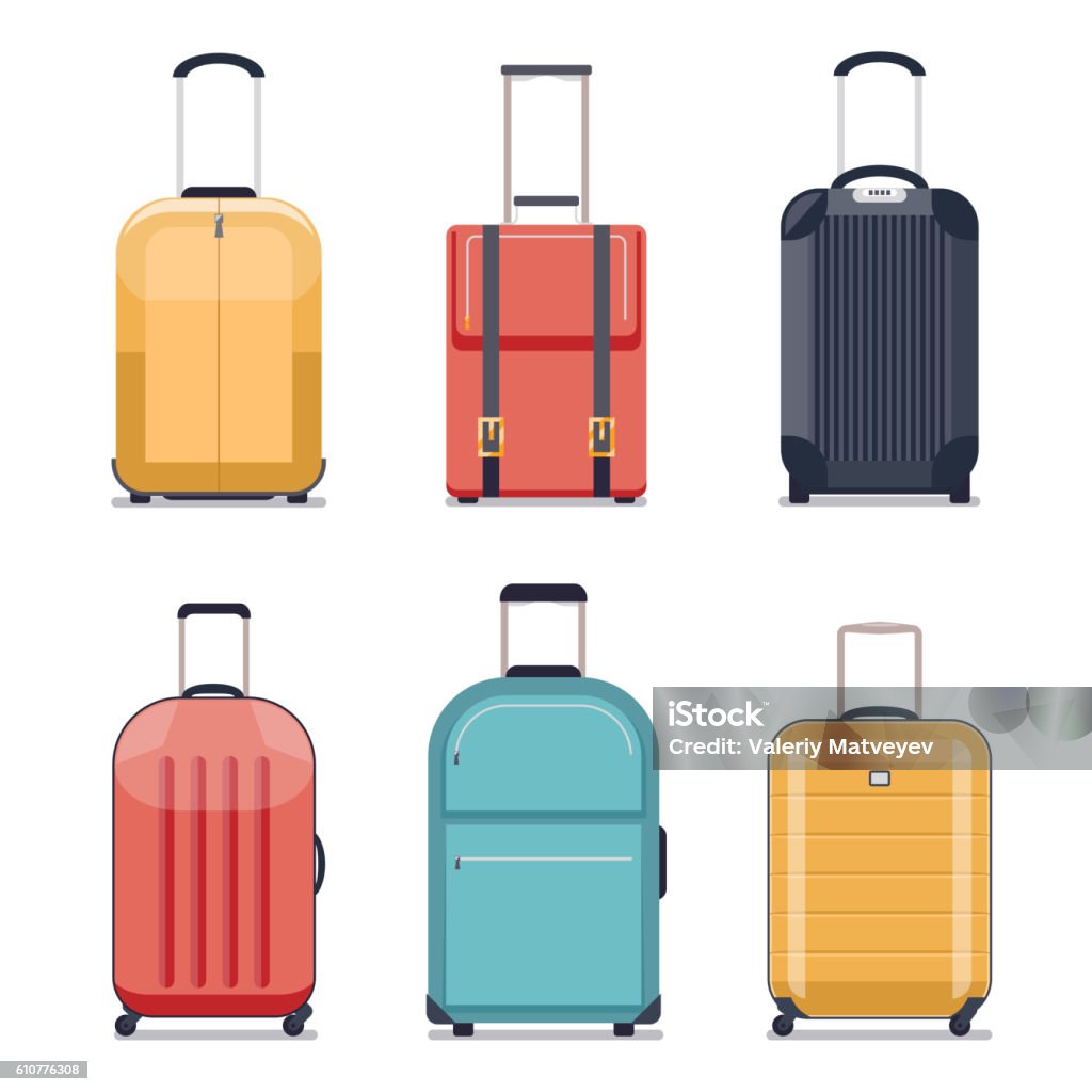 Travel luggage or suitcase icons vector illustration Travel luggage or travel suitcase icons. Luggage set for vacation and journey. Vector illustration Suitcase stock vector