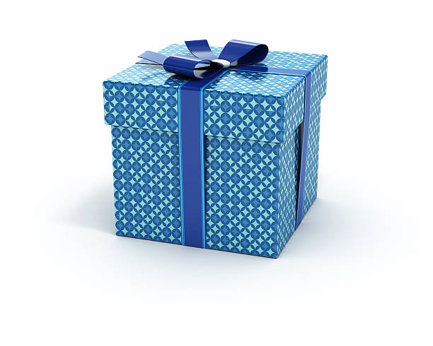 blaue farbe geschenkbox isoliert weißen hintergrund - geburtstagsgeschenk stock-fotos und bilder