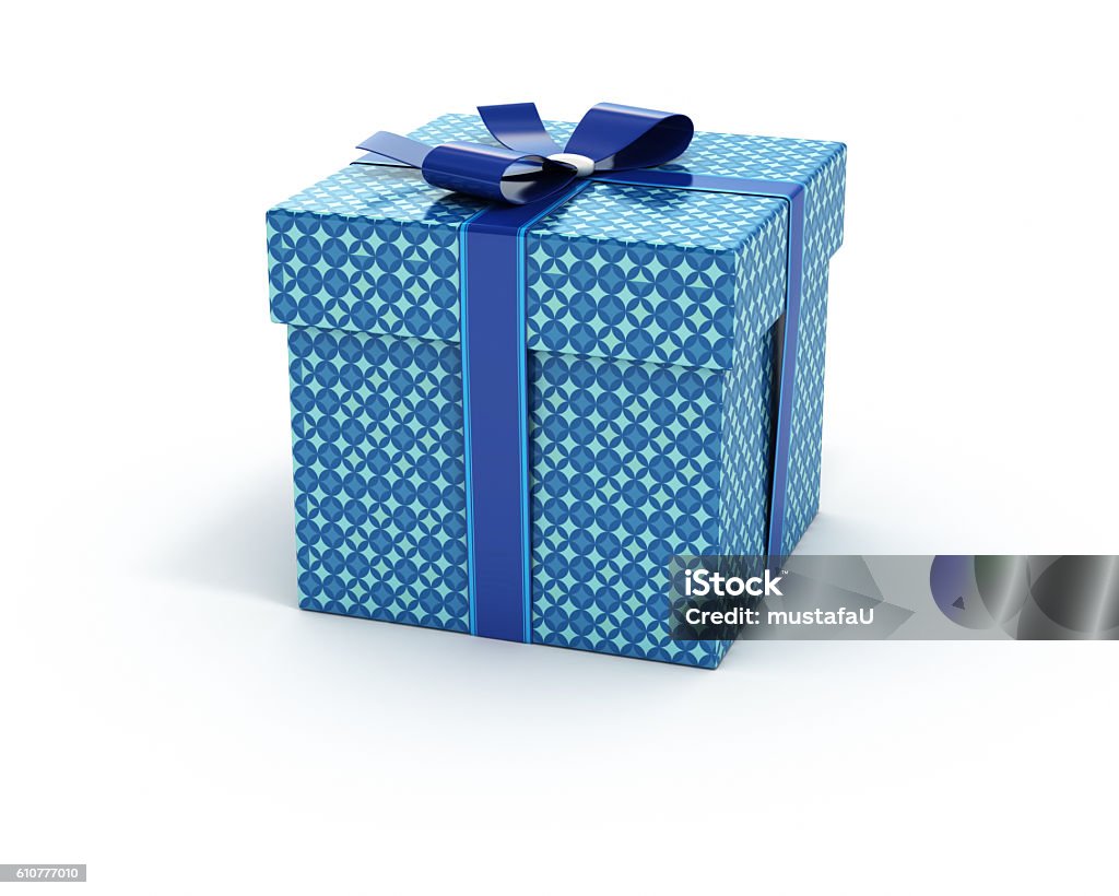 Caixa de presente de cor azul de fundo branco isolado - Foto de stock de Presente royalty-free