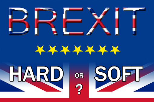 Union Jack BREXIT posing the hard or soft exit question