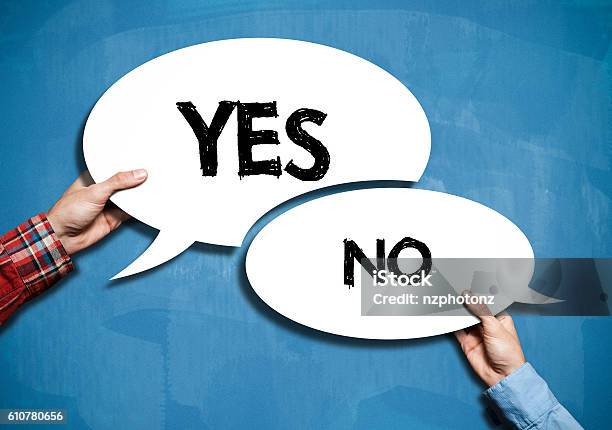 Yes Or No Bubble Speech Blue Board Concept Stock Photo - Download Image Now