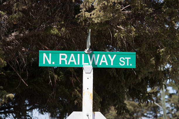istock Green North Railway Street Sign 610783574