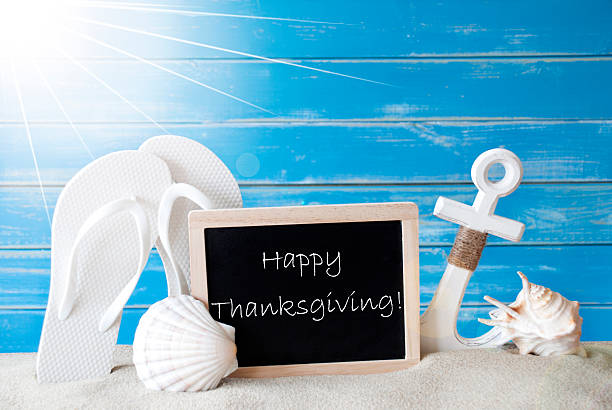 istock Sunny Summer Card With Text Happy Thanksgiving 610784024