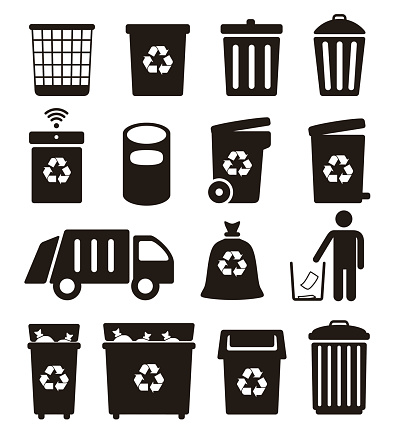trash, garbage and Recycling Can icons, vector illustration