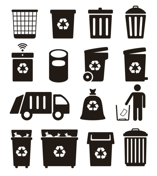 trash, garbage and recycling can icons, vector illustration - 垃圾 圖片 幅插畫檔、美工圖案、卡通及圖標