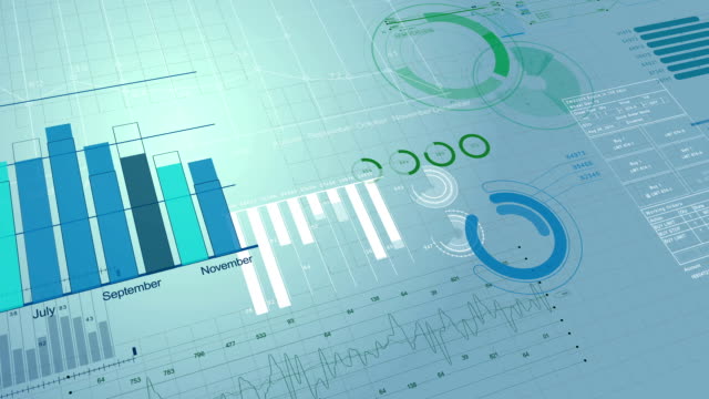 Beautiful 3d animation of Stock Market Information. Financial figures and Diagrams Growing on digital background. HD 1080.