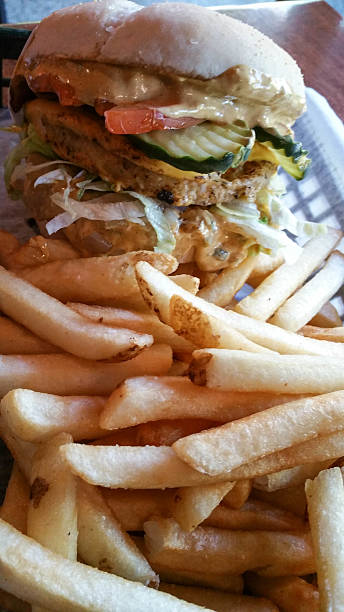 istock Veggie (Vegetarian) Cheese Burger with Fries - Vertical 610836818