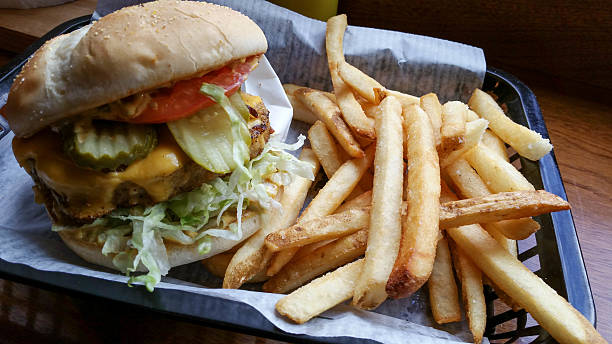 istock Veggie (Vegetarian) Cheese Burger with Fries - Horizontal 610836820