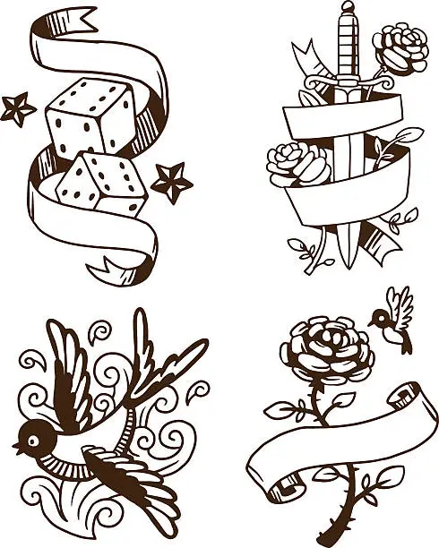 Vector illustration of Old vintage tattoo vector illustration