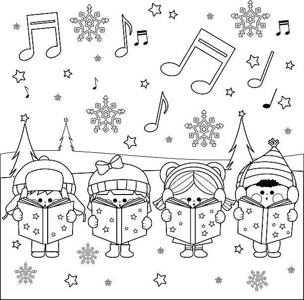 illustrations, cliparts, dessins animés et icônes de groupe d'enfants de chants de noël retentirent de noël - caroler christmas music winter