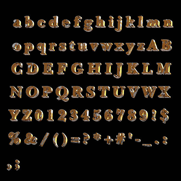 istock 3D Font painted rusty yellow metal- Full Alphabet 610840896