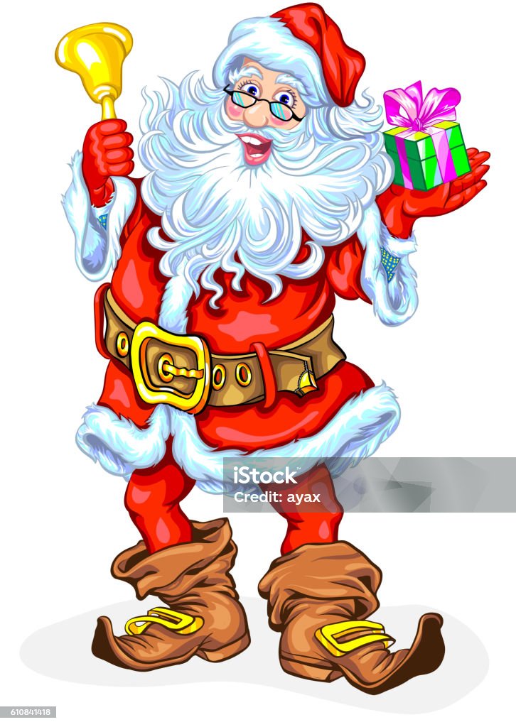 Santa Claus with bell and a gift in box Adult stock vector