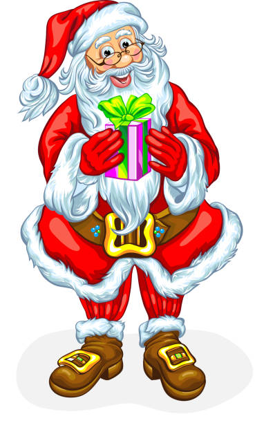 Santa Claus with a gift in a box Santa Claus with a gift in a box. Vector illustration lieke klaus stock illustrations