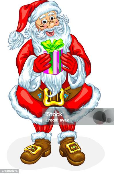 Santa Claus With A Gift In A Box Stock Illustration - Download Image Now - Adult, Box - Container, Celebration