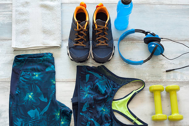 istock Sports goods on wooden background 610841778