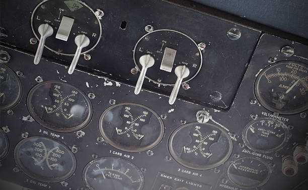 istock Different meters and displays in an old plane 610843404