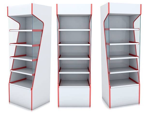 istock Blank retail display shelves. 3d images. Isolated on white 610844872