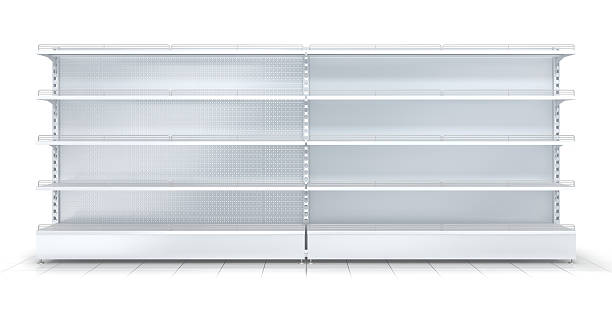 istock 3d empty supermarket shelf isolated on white background 610845518