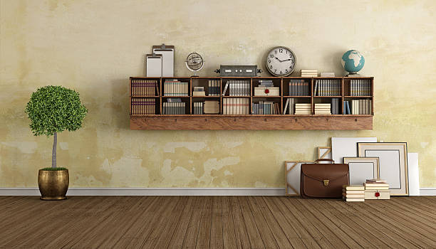 istock Vintage living with wooden bookcase 610846860