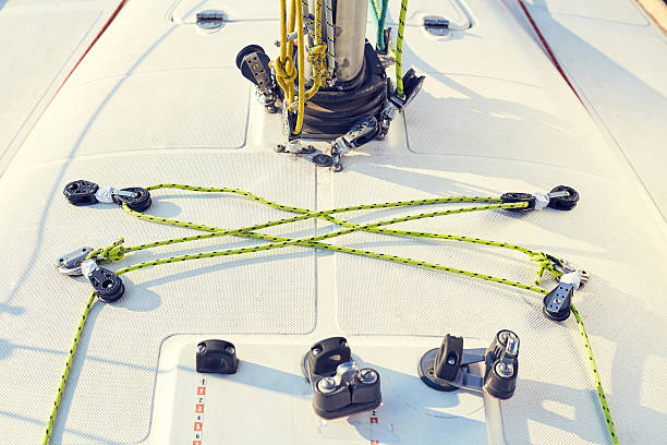 istock Control system staysail on sports yacht. 610847222