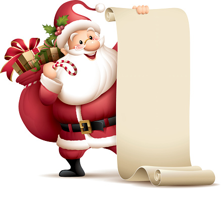 Santa Claus holding paper scroll