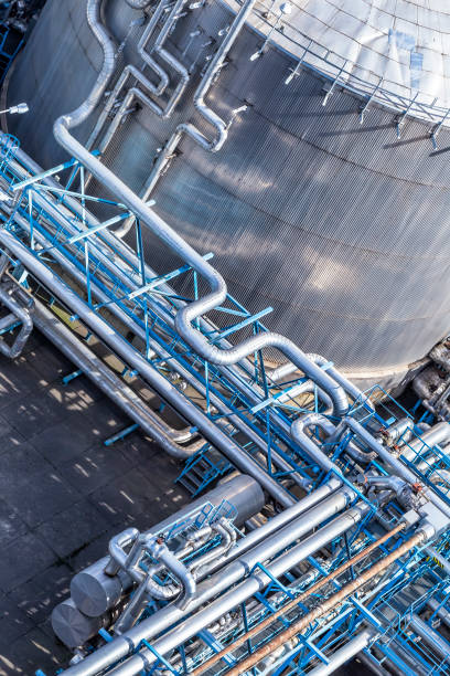 istock Steel pipelines in the Refinery 610849112