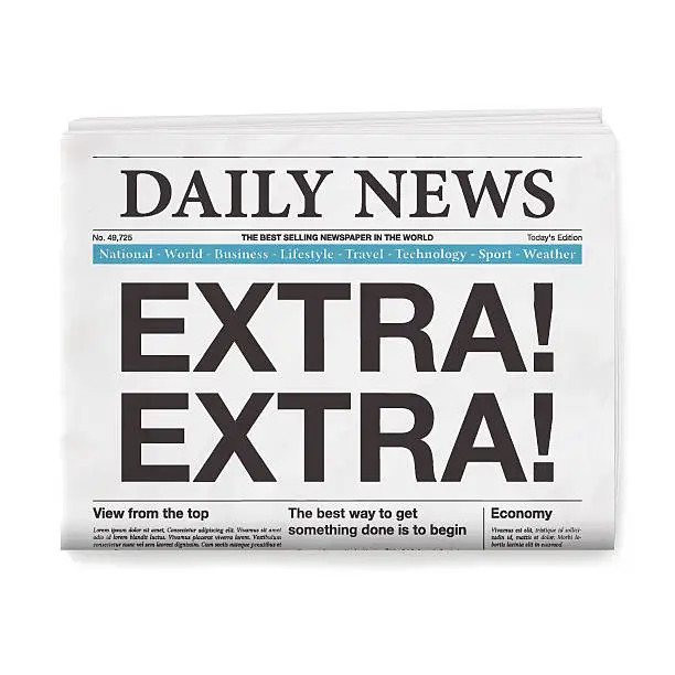 Vector illustration of EXTRA! EXTRA! Headline. Newspaper isolated on White Background