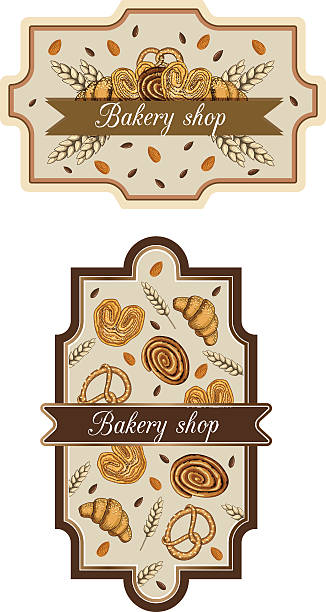 베이킹 라벨 - pretzel sesame vector snack stock illustrations