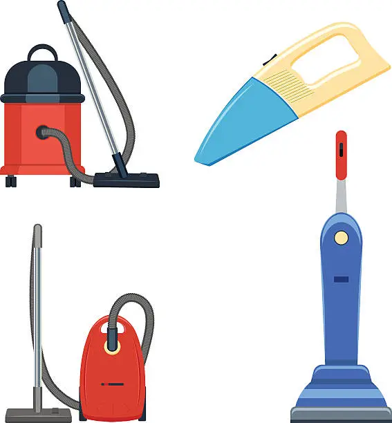 Vector illustration of vacuum cleaner set vector illustration isolated on white background