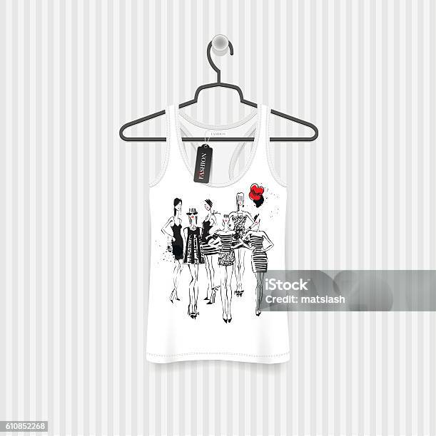 Print For Tshirt Model Girls Hand Drawing Stock Illustration - Download Image Now - Adult, Adults Only, Art