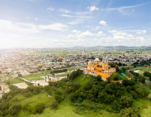 Cholula church on top of a pyramid in Puebla, Mexico.