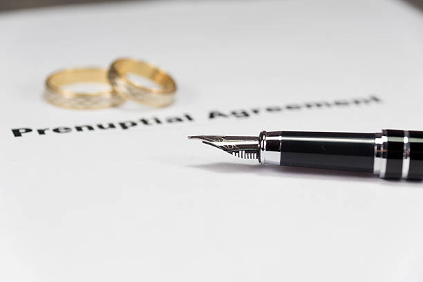 istock Pen, marriage contract and wedding rings 610855318