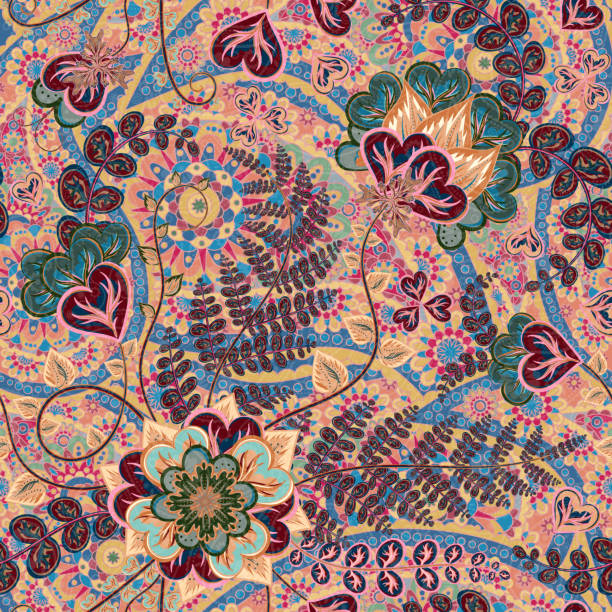 istock Ornate fantasy flowers seamless paisley pattern. Floral ornament on dark 610855842