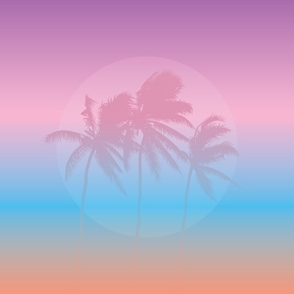 Coconut palms silhouette in pastel colours