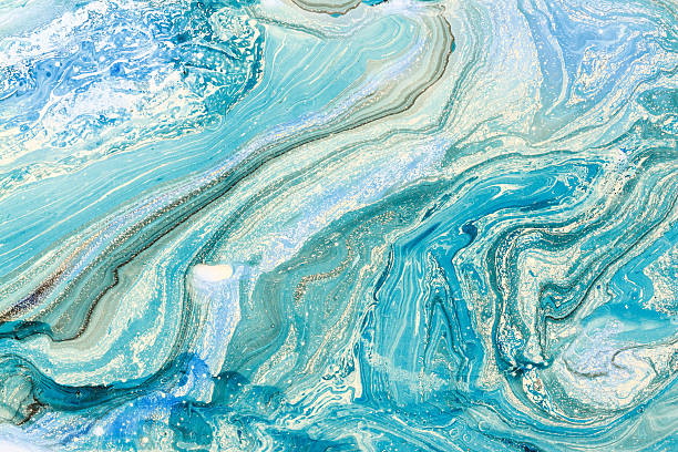 fond créatif avec des vagues abstraites peintes à l’huile surface faite à la main. - turquoise bleu photos photos et images de collection