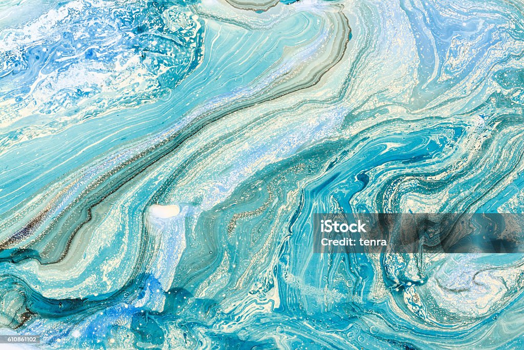 Creative background with abstract oil painted waves handmade surface. Blue marbling texture. Creative background with abstract oil painted waves handmade surface. Liquid paint. Nature Stock Photo