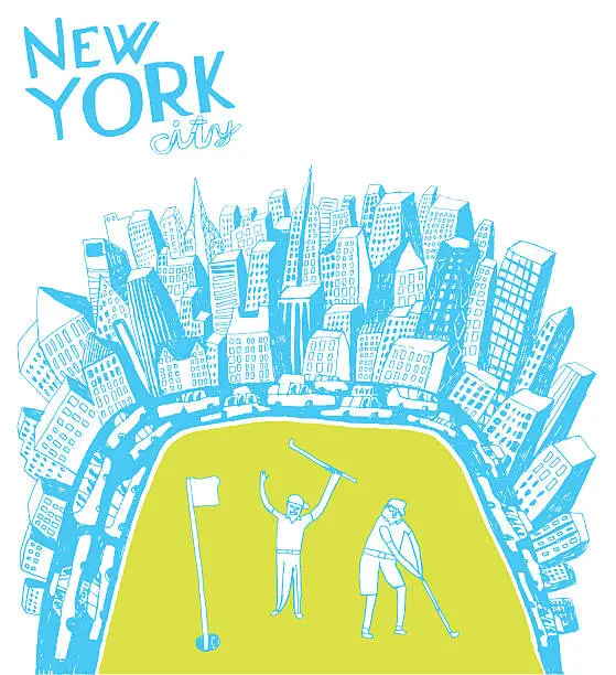 Vector illustration of People playing golf in Central Park in New York