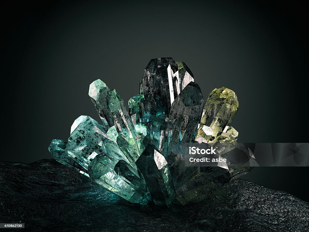 Crystal Quartz crystals growing on black Crystal Stock Photo