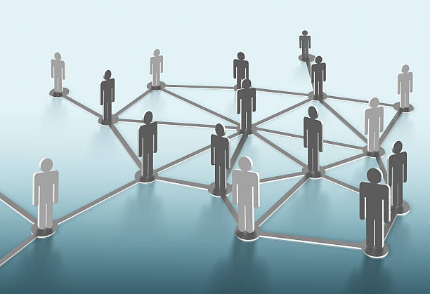 istock Social network structure, Global network mesh, Group of people talking in social network 610862398